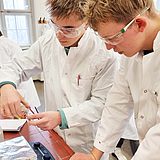 Zwei Studenten führen in einem Labor ein Experiment durch